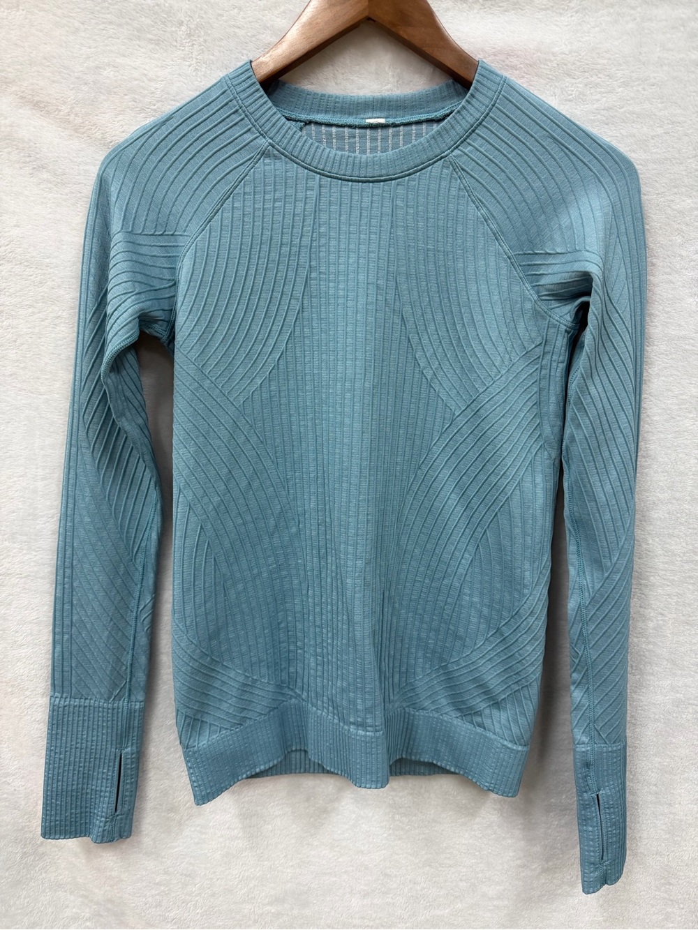 Lululemon Athletica Rest Less Pullover Blue Ribbed Knit Seamless Long Sleeve
